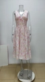 Rosa geblümtes A-Linien-Midikleid mit V-Ausschnitt und Kordelzug für Damen - S / Rosa Tropischer Druck
