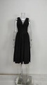 Elegant black sleeveless V-neck dress with gathered waist and lace-up bodice detailing - S / Black