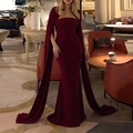 Elegant burgundy mermaid dress with dramatic cape sleeves and cutout neckline detail - 3XL / Red
