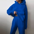 Detail view of royal blue hooded tracksuit set featuring drop shoulder and elastic waist - 3XL / Dark Blue