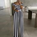 Tuta a spalle scoperte a righe bianche e nere con gamba larga e vita alta - Taglia S / Top E Pantaloni / A righe