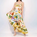 Beige graffiti print maxi dress with spaghetti straps and tropical paradise patterns - 3XL