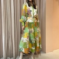 Robe à manches bouffantes, imprimés créatures mythiques et motif à carreaux colorés - 3XL