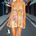 Floral print camisole mini dress with ruffled details and A-line tiered skirt design - 3XL / Yellow Floral