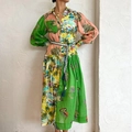 Robe à manches lanternes pour femmes avec imprimé tropical et ceinture à glands - 3XL
