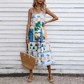 Zomerjurk voor dames met abstracte graffiti-print en fijne dunne bandjes voor vakantie - 3XL / Blauwe Print
