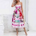 Women's colorful graffiti print A-line maxi dress with slim straps and high waist - 3XL / Rose Red Printed