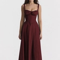 Sleeveless burgundy vintage midi dress featuring corset-style waist and pleated bust detail - 3XL / Tops / Burgundy