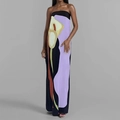 Elegante mouwloze maxi-jurk met artistieke calla-lelieprint op zwarte stof - 3XL / Lichtpaars