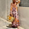 Bohemian style maxi strap dress with lavender and orange print and high side slit - 3XL