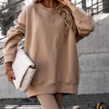 Übergroßes khaki Rundhals Sweatshirt Set für Damen mit überschnittenen Schultern im Streetstyle - S / Khaki