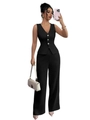 Women's two-piece black suit set with sleeveless vest and high waist wide leg pants - S / Black
