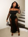 Abito aderente nero sexy allacciato al collo a maniche lunghe con pizzo e dettagli cut-out - S / Nero