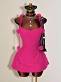 Hot pink bodycon mini dress with 3D rose appliques and thin spaghetti straps - Rose Red