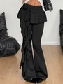 Pantalones acampanados negros para mujer con falda, flor 3D y volantes - S / Negro