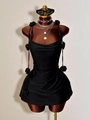 Elegant black bodycon knit dress with 3D rose floral straps for evening wear - S / Black