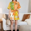 Robe courte à manches courtes avec imprimés botaniques colorés et ceinture assortie - 3XL / Floral Jaune (28455)