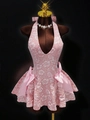 Abito a lupetto in jacquard rosa con motivi floreali e fiocchi in raso - S / Rosa
