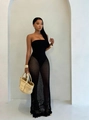 Summer black tube top knitted cutout maxi dress with tassels and mesh cover-up set - S / Black