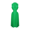 Detail of waist cut-out and gathered ruching on bright green sleeveless midi dress - S / Green