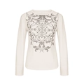 Détail du tissu gaufré et imprimé baroque sur ce t-shirt blanc cassé à manches longues - S / Abricot