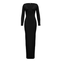 Robe longue noire ajustée à manches longues avec col en V profond et maille côtelée - S / Noir
