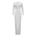 Robe longue moulante blanche à manches longues avec décolleté en V plongeant - S / Blanc