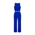 Detailansicht des kobaltblauen ärmellosen Tops und der High-Waist-Hose mit vertikaler Naht - S / Blau