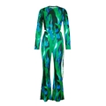 Set donna con top corto a maniche lunghe e pantaloni a zampa con stampa floreale verde - S / Verde