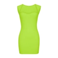 Detailed view of neon green bodycon mini dress with ribbed fabric and heart neckline - S / Green