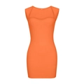 Detail of orange ribbed knit fabric on sleeveless bodycon dress with sweetheart neckline - S / Orange