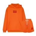 Conjunto de sudadera naranja con capucha y pantalones cortos para mujer con logo rojo - S / Naranja