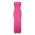 Mouwloze nauwsluitende roze maxi-jurk met open rug en een minimalistische slanke pasvorm - S / Rozerood