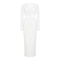 Dettaglio completo set due pezzi in maglia bianca con top stringato e gonna lunga - S / Bianco