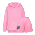 Detail des pinkfarbenen Missy Empire Logo-Prints auf Shorts und Kapuzenpullover-Set - S / Oberteil Und Unterteil / Rosa