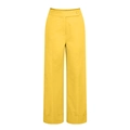 Detail of high-waist yellow wide-leg trousers with single button and cuffed hems - Yellow