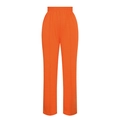 Detail of bright orange high-waisted wide-leg pants with vertical seam stitching - S / Orange Red