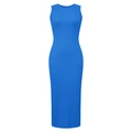 Close-up of royal blue knit maxi dress showing ribbed texture and sleeveless design - S / Blue