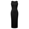 Close-up of black cable-knit sleeveless dress showing detailed texture and crew neck - S / Black