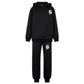 Detail of black cotton tracksuit set featuring white FP logo print on hoodie and joggers - S / Top And Bottom / Black