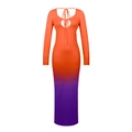 Sexy nauwsluitende maxi-jurk met verloop van oranje naar paars en uitsnijding aan de voorkant - S / Oranje