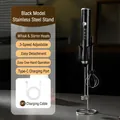Black cordless electric milk frother with stainless steel stand and Type-C charging - LS Double Head with Stand / Black