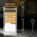 Black cordless electric milk frother with stainless steel stand and dual whisk heads - LS Double Head with Stand / Black