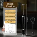 Black cordless electric hand mixer with Type-C charging and dual stainless steel whisks - LS Double Head / Black