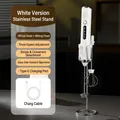 White cordless hand mixer set with stainless steel stand and two whisk attachments - LS Double Head with Stand / White
