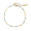 Bohemian gold stainless steel bracelet with blue, yellow and green beads and lobster clasp - Gold Candy Colors