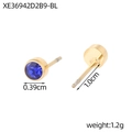 Minimalist gold stainless steel stud earrings featuring a blue crystal inlay - September Deep Blue