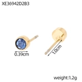 Minimalist gold stainless steel stud earrings with 0.39cm dark blue faceted round crystal - March Sky Blue