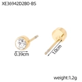 Minimalist gold stainless steel stud earrings with white zircon, 0.39cm diameter - April White (Diamond/Crystal Color)