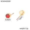 Minimalist geometric stainless steel stud earrings featuring round red gemstones - January Red (Garnet Color)